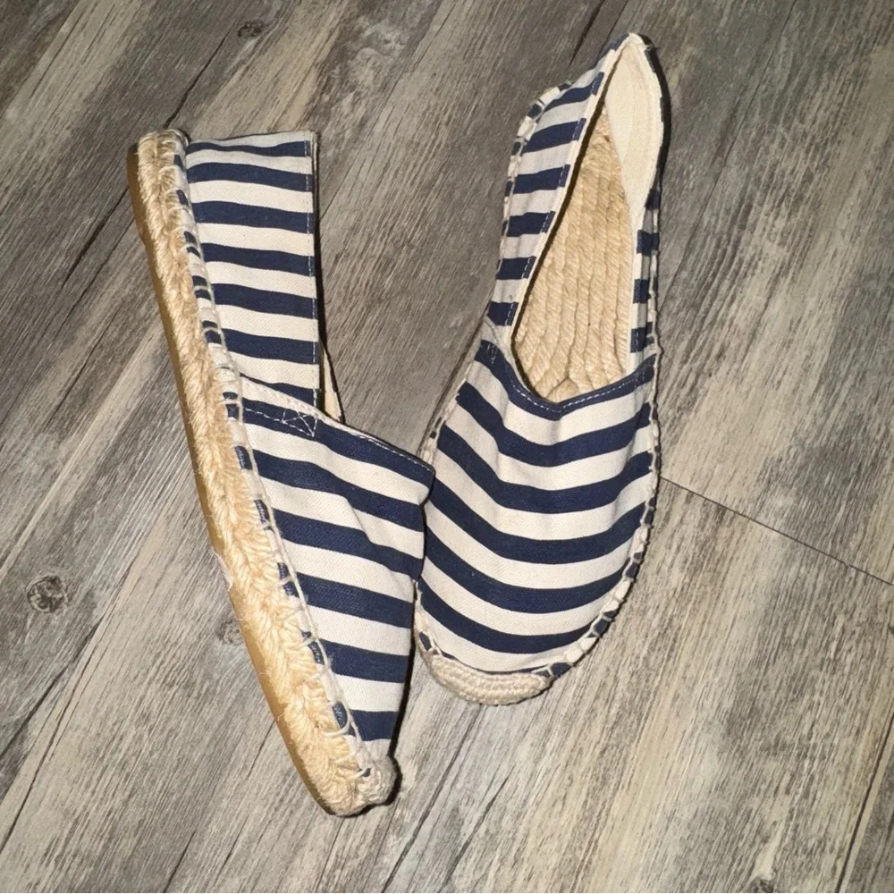 J. Crew Factory Navy and White Striped Espadrilles